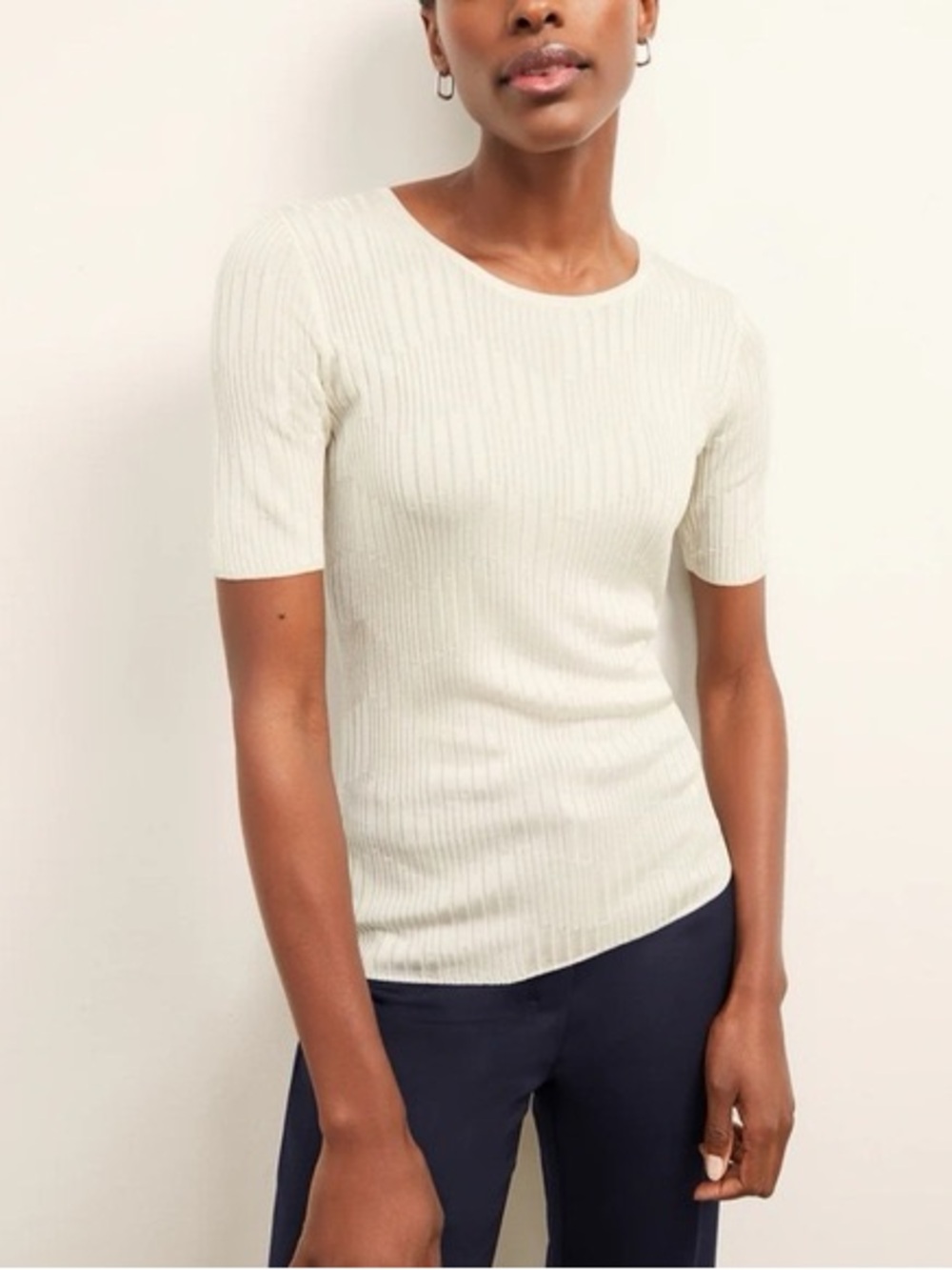 Calvin Klein Cream Ribbed Knit Top
